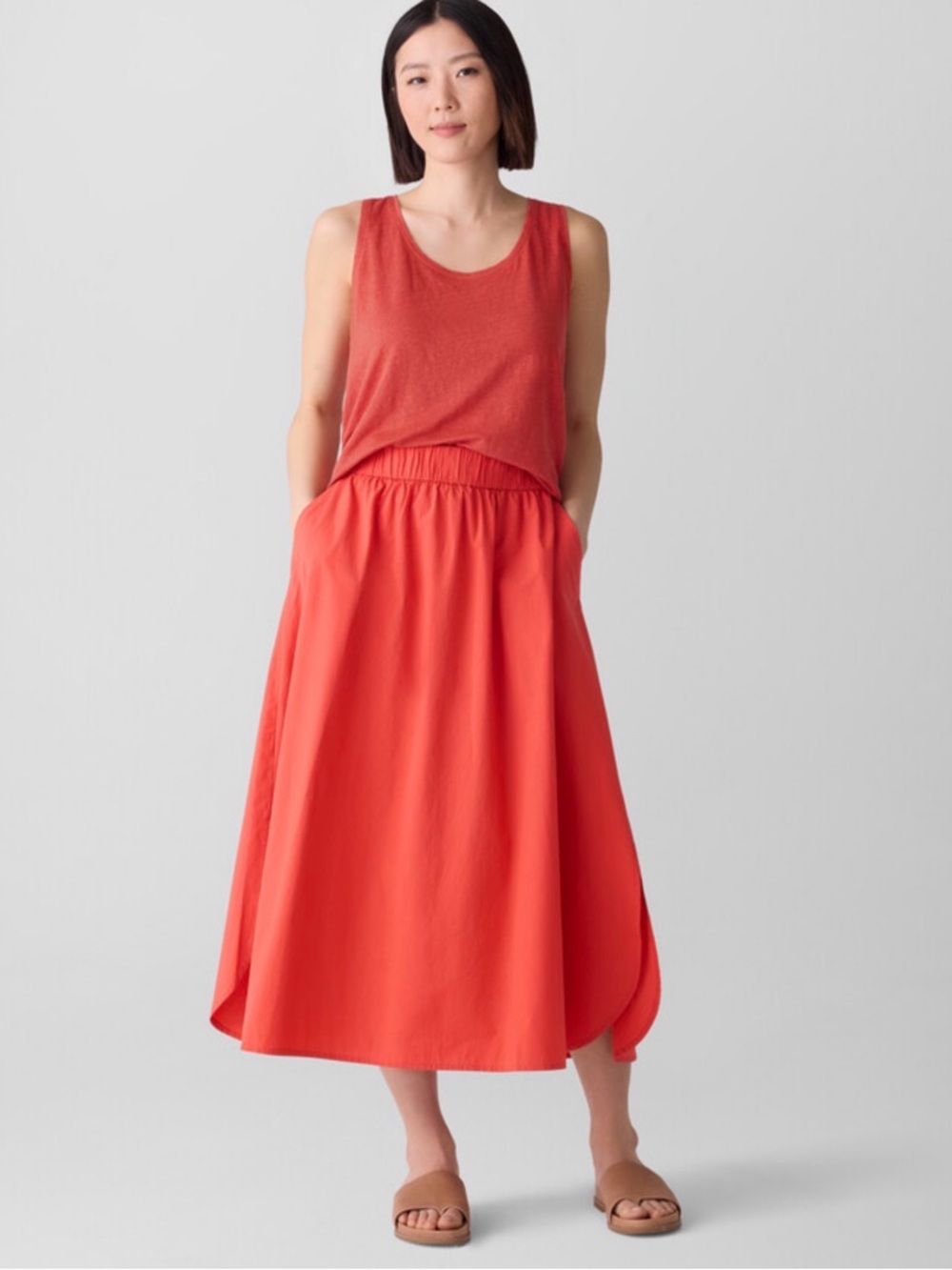 Eileen Fisher Washed Organic Cotton Poplin A-Line Skirt XXS $178 Lightweight